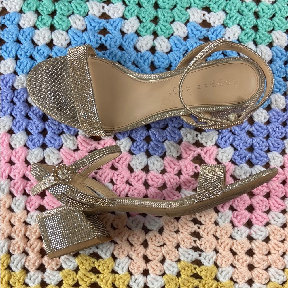 3/$12 Copper Key Waltz Gold Silver Glitter Metallic Shimmer Formal Sandals Heels